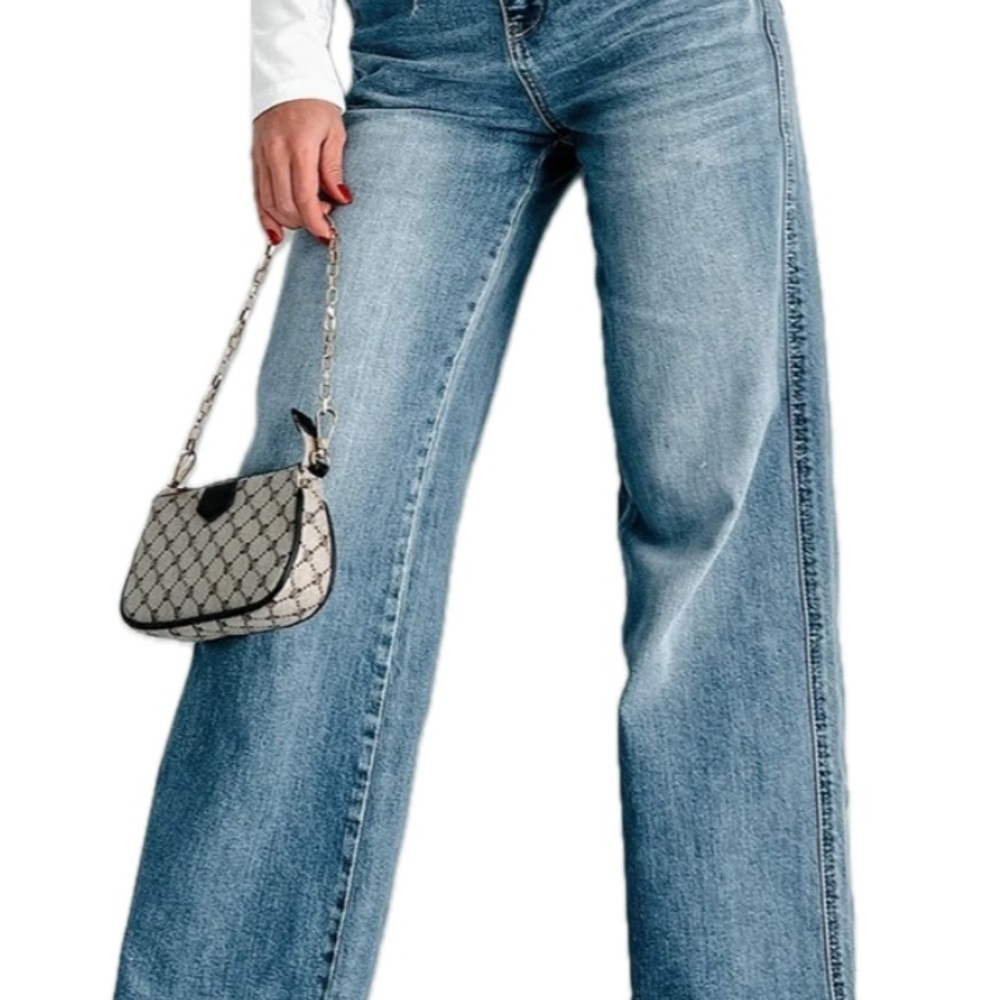 Blue Flare Wide Leg Jeans with Vintage Wash